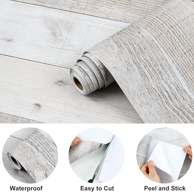 WENMER Gray Shiplap Peel and Stick Wallpaper, 17.71'' x 590'', Vintage Wood