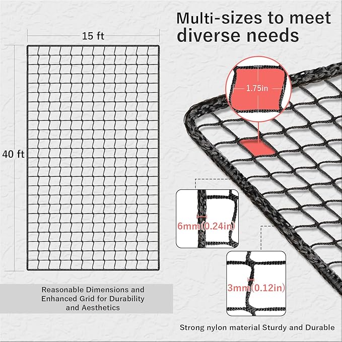 Storgem Baseball Softball Backstop Nets, Sports Netting, Sports Barrier Netting, Heavy Duty Sports Nets Netting Knotless for Playing Field, Backyard or Garage