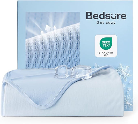 Bedsure Summer Cooling Blanket King Size for Hot Sleepers with Sports Mesh Design, Arc-Chill Q-Max 0.4 Lightweight Breathable Ice Cold Blanket for Night Sweats, 108 x 90 Inches, Mesh Blue