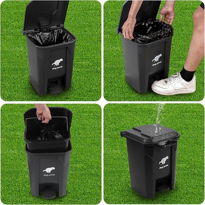 Dog Poop Trash Can Outside, 20L/5Gallon Pedal and Removable Inner Waste Bin, Outdoor Dog Poop Trash Can with 100 Bags, Pet Waste Container for Garden, Black