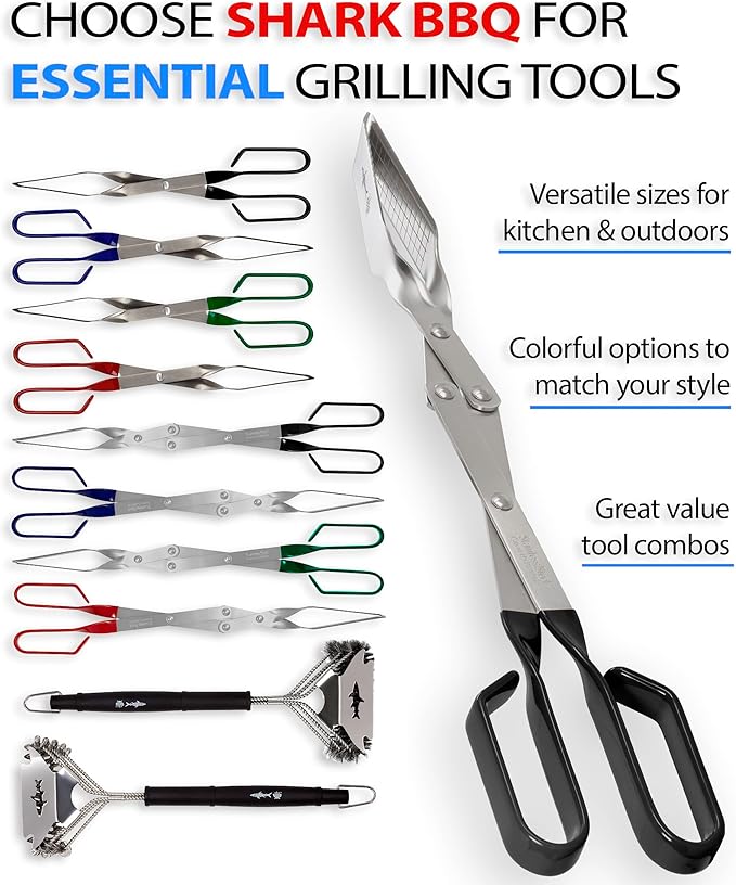 2-Pack, Great Value - 17" & 13" Professional Kitchen and Outdoor Grilling Utensil Set, by Shark BBQ Grill Tongs -(Black)