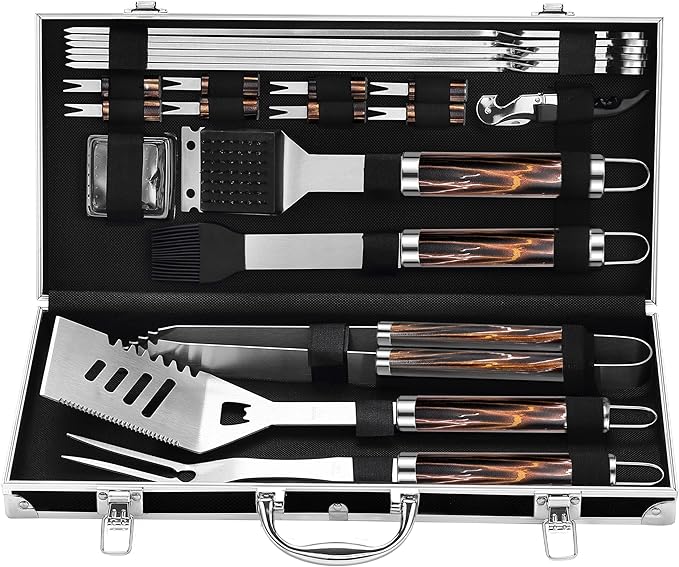 Grilljoy BBQ Accessories Grill Tools Set - 22PCS Stainless Steel Barbecue Grill Accessories for Outdoor Grill with Black Aluminum Case - Grilling Gifts for Men Dad -Grill Tools Kit