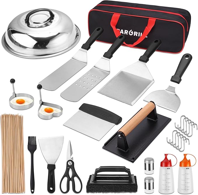 128 PCS Griddle Accessories Kit - Premium Flat Top Grill Accessories Set for Blackstone & Camp Chef, Stainless Steel BBQ Tool Utensils Gift Grilling Set for Lover Outdoor Men Women dad