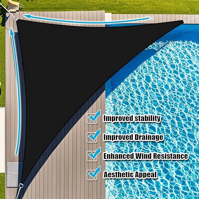 Amagenix Sun Shade Sail 24'X24'X33.9' Curved Edge Outdoor Shade Canopy Black Breathable 95% UV Block Shade Cloth for Patio Garden Backyard (We Make Custom Size)