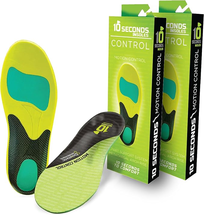 10 Seconds 3210 Motion Control Insoles, M 9, W 11 (2 Pack)