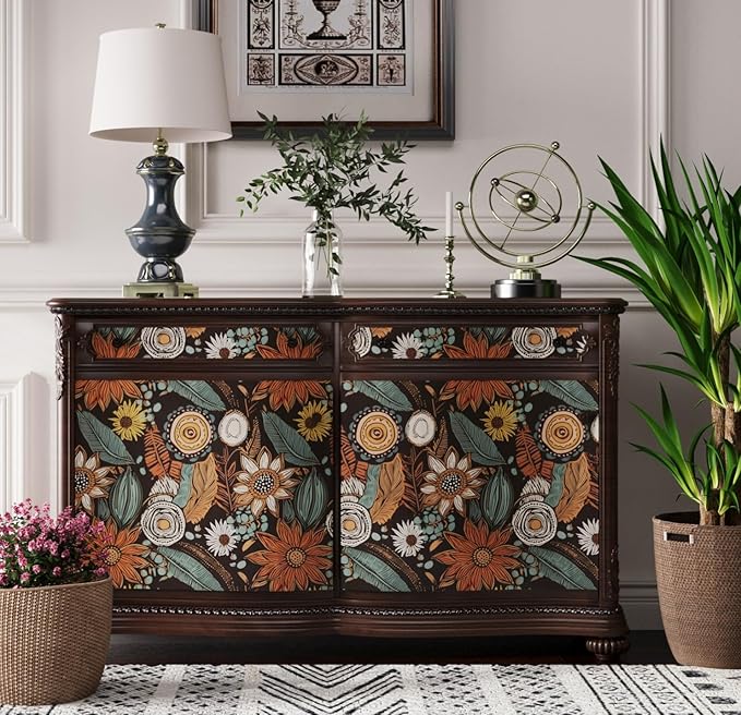 Boho Floral Wallpaper Peel and Stick, Vintage Botanical Contact Paper 17.5" x