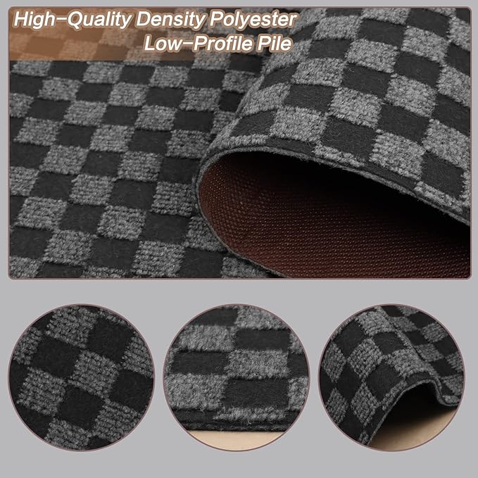 4' x 6' Runner Rugs with Rubber Backing, Indoor Outdoor Utility Carpet Runner Rugs, Checkered Gray, Can Be Used as Aisle for The RV and Boat, Laundry Room and Balcony