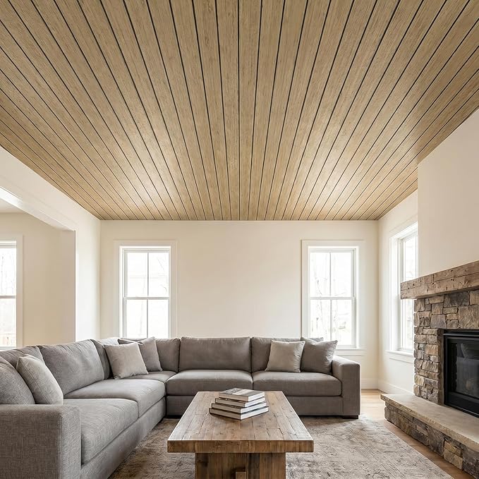 VEELIKE Tan Birch Wood Slat Wall Panels Peel and Stick Decorative Faux Wood