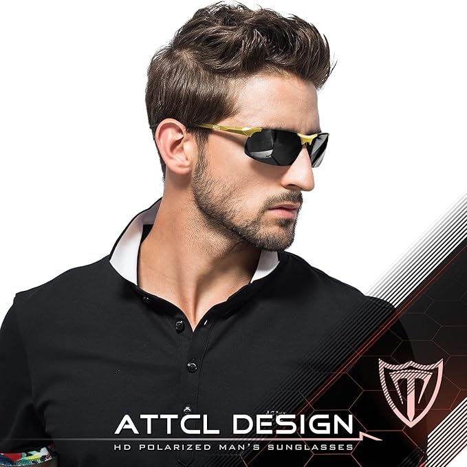 ATTCL Men's Sports Polarized Sunglasses Men for Driving running Fishing Golf - UV Protection Sun glasses Metal Frame