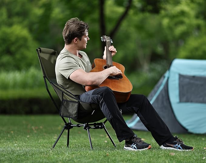 MARCHWAY Lightweight Folding High Back Camping Chair with Head Support, Stable Portable Compact for Outdoor Camp, Travel, Beach, Picnic, Festival, Hiking, Backpacking (Highback Green)