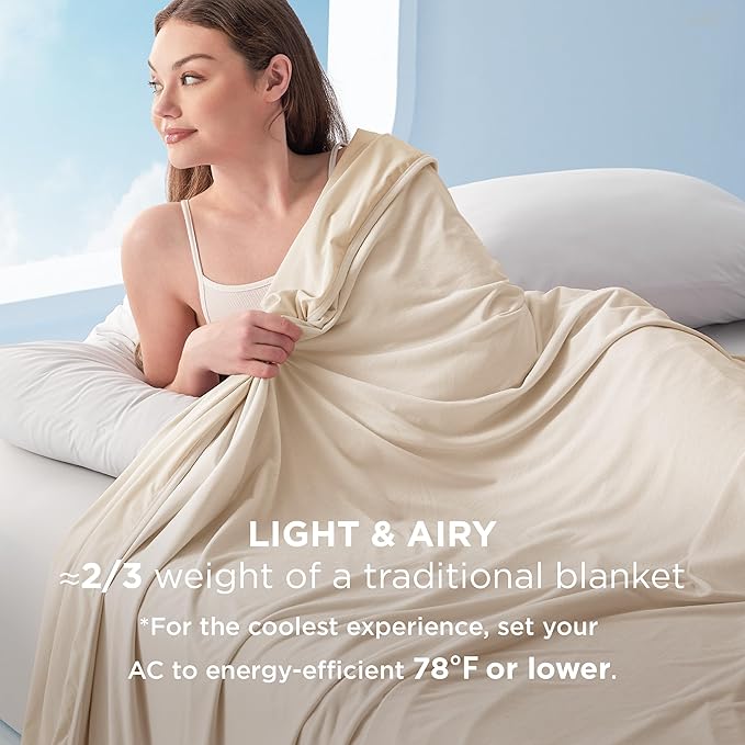 Bedsure Summer Cooling Beige Throw Blanket for Hot Sleepers with Sports Mesh Design, Arc-Chill Q-Max 0.4 Lightweight Breathable Ice Cold Blanket Throws for Night Sweats, 50 x 70 Inches