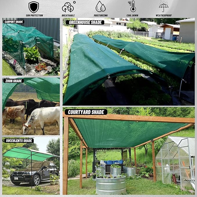 Cool Area 40% 8x12ft Sunblock Shade Cloth Cover Mesh UV Resistant Net for Garden Flower Plant Greenhouse, Dark Green
