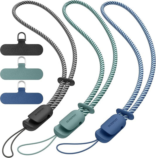 SURPHY 3 Pack Phone Wrist Strap with CellPhone Tether Tab, Cellphone Lanyard, Phone Strap with 2-Color Braided, Wrist Lanyard