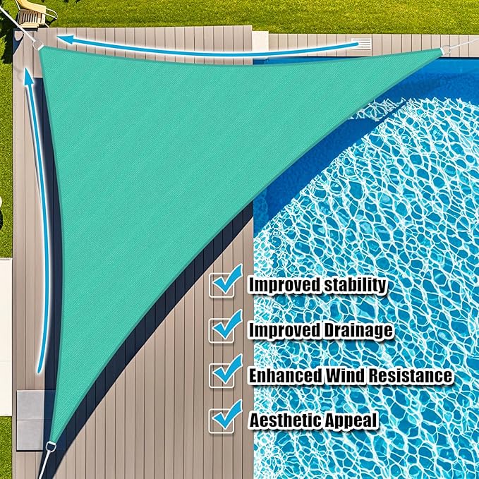 Amagenix Sun Shade Sail 25'X25'X25' Curved Edge Outdoor Shade Canopy Turquoise Breathable 95% UV Block Shade Cloth for Patio Garden Backyard (We Make Custom Size)