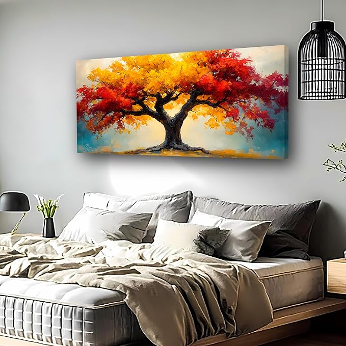 Abstract Wall Art Canvas Print Tree of Life Painting Bathroom Decor Paintings Modern Style Living Room Bedroom Office Home Kitchen Decor Nature Landscape Artwork Wooden Frame 20x40 inches