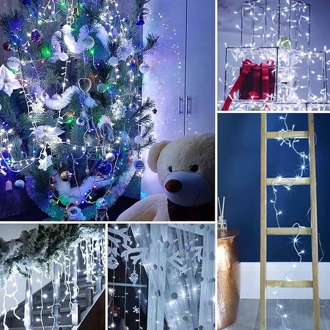 KAQ 300 LED 115FT Multicolor to Cool White Color Changing Christmas String Lights for Outdoor&Indoor, 11 Modes Christmas Tree Clear Wire Fairy Waterproof Lights with Memory Function & Remote & Timer