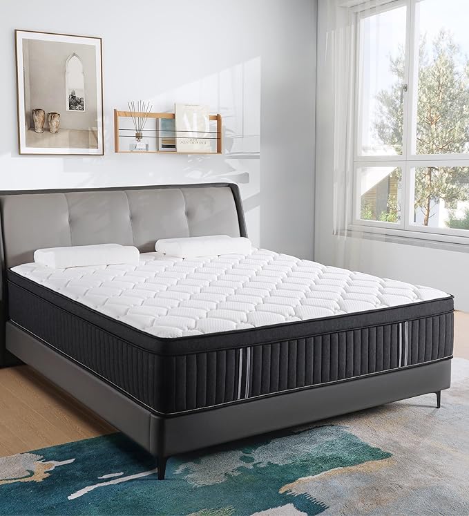 Queen Mattress,12 Inch Queen Size Mattresses Memory Foam Hybrid Black Mattress in a Box,with Provide Support and Improve Sleep Mattresses,Medium Firm.