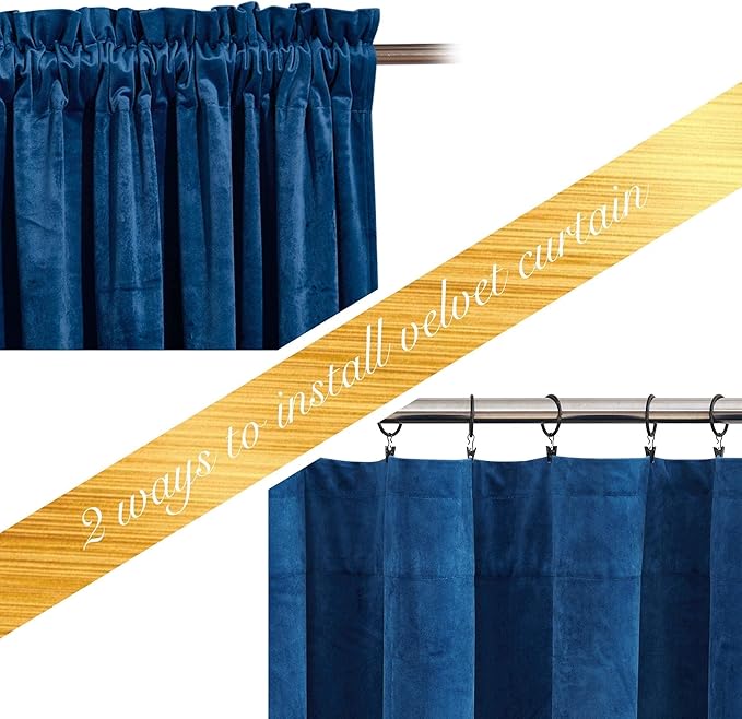 NICETOWN Blue Velvet Curtain Panels 84 inch Long, Luxury Rod Pocket Window