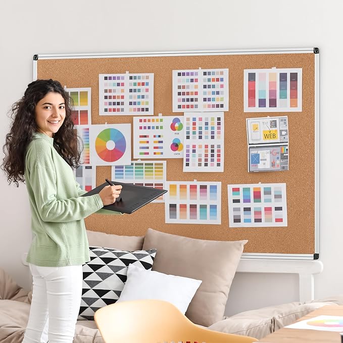 Large Cork Bulletin Board 72" X 48", Wall Mounted Notice Pin Board