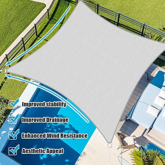 Amagenix Sun Shade Sail 6X9 Curved Edge Outdoor Shade Canopy Light Grey Breathable 95% UV Block Shade Cloth for Patio Garden Backyard (We Make Custom Size)