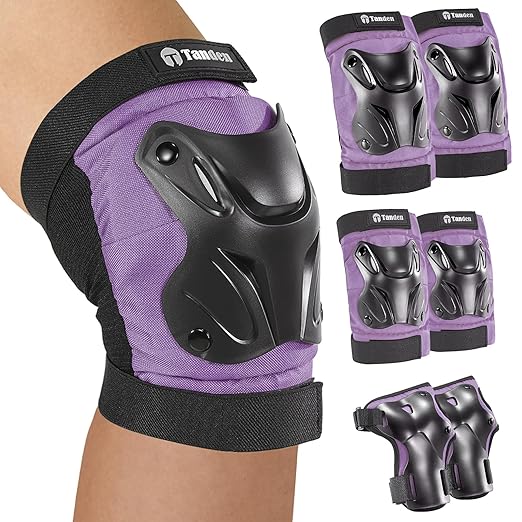 Skating Protective Gear Adult Knee and Elbow Pads Wrist Guards for Roller Skating Skateboarding, Skate Pads Adult Knee Pads for Men Women Purple