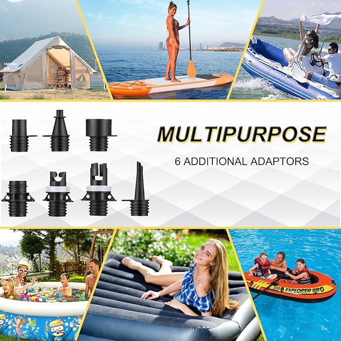Paddle Board Pump Electric Portable, SUP Pump for Paddleboard, 20PSI Air Compressor with Auto-Off, Deflation Function and 12V DC Car Connector for Inflatables, Kayaks and Boats