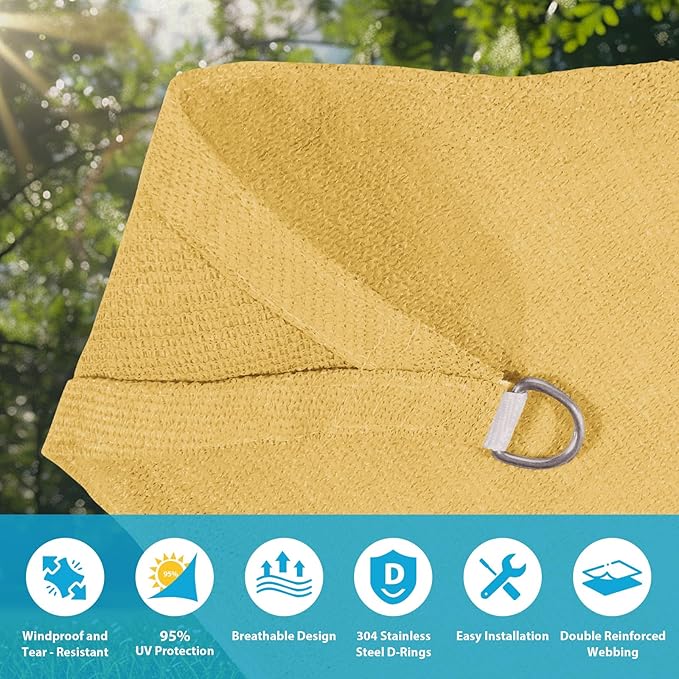 Amagenix Sun Shade Sail 8X15 Curved Edge Outdoor Shade Canopy Sand Breathable 95% UV Block Shade Cloth for Patio Garden Backyard (We Make Custom Size)
