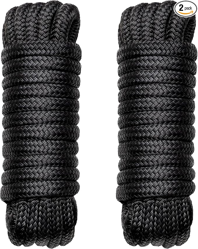 Boat Dock Lines Marine Rope - 1/2" x 20ft with Pre-Spliced 12" Loop Double Braided Nylon Ropes Bumper Tie Mooring Line for Boats Docking Pontoon Boating Accessories - 2 Pack