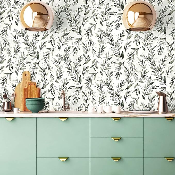 Livebor Green Leaf Peel and Stick Wallpaper Olive Leaf Contact Paper 17.7inch x