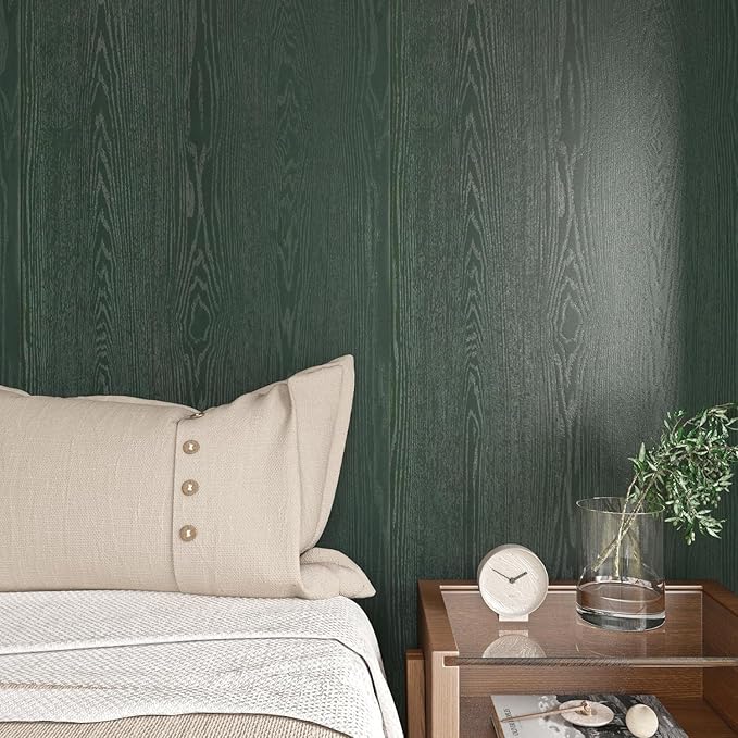 Wood Contact Paper Dark Green Peel and Stick Wallpaper, Thicken No Tear Vinyl