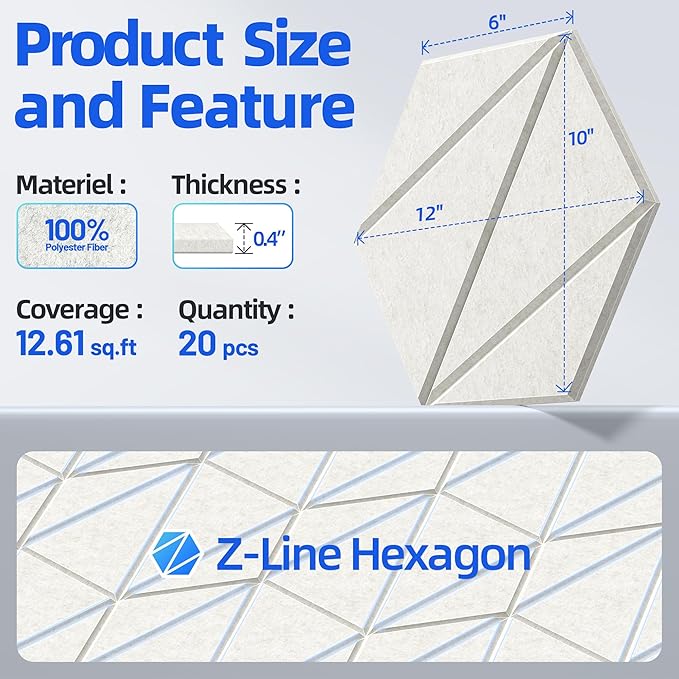 20 Pack Acoustic Panels with Self-Adhesive 12"X10"X0.4" Sound Proof Foam Panels