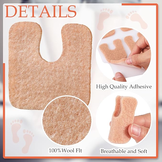 Boao 30 Pcs Callus Pads 1/4" Thick U Shaped Metatarsal Corn Pads Felt Callus Cushions Adhesive Corn Protectors for Men Women Feet Toes Pain Relief Blister Prevention
