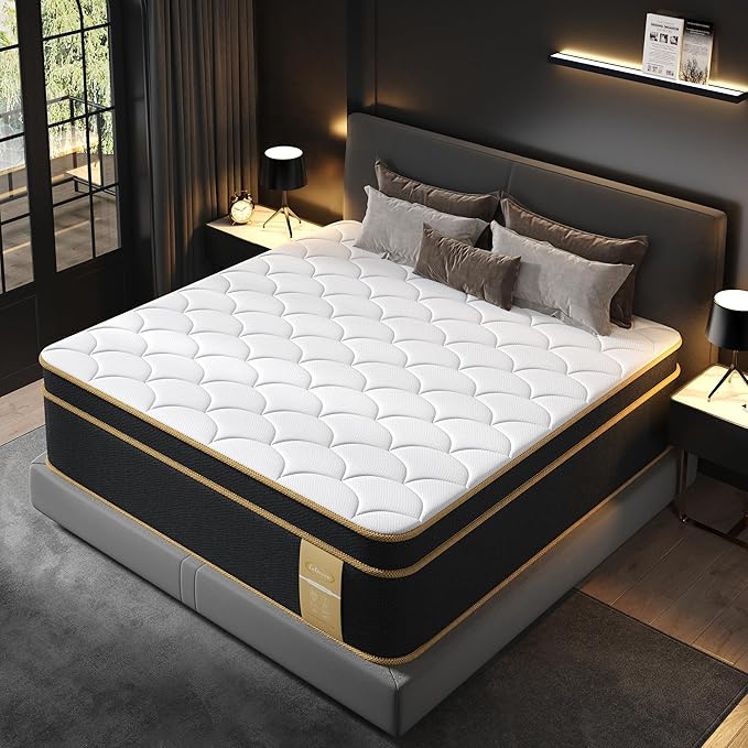 California King Mattress, 14 Inch Gel Memory Foam Hybrid Mattress Cali King Size Bed in a Box, Pressure & Pain Relief, Firm, Individual Pocket Spring, Edge Support, CertiPUR-US