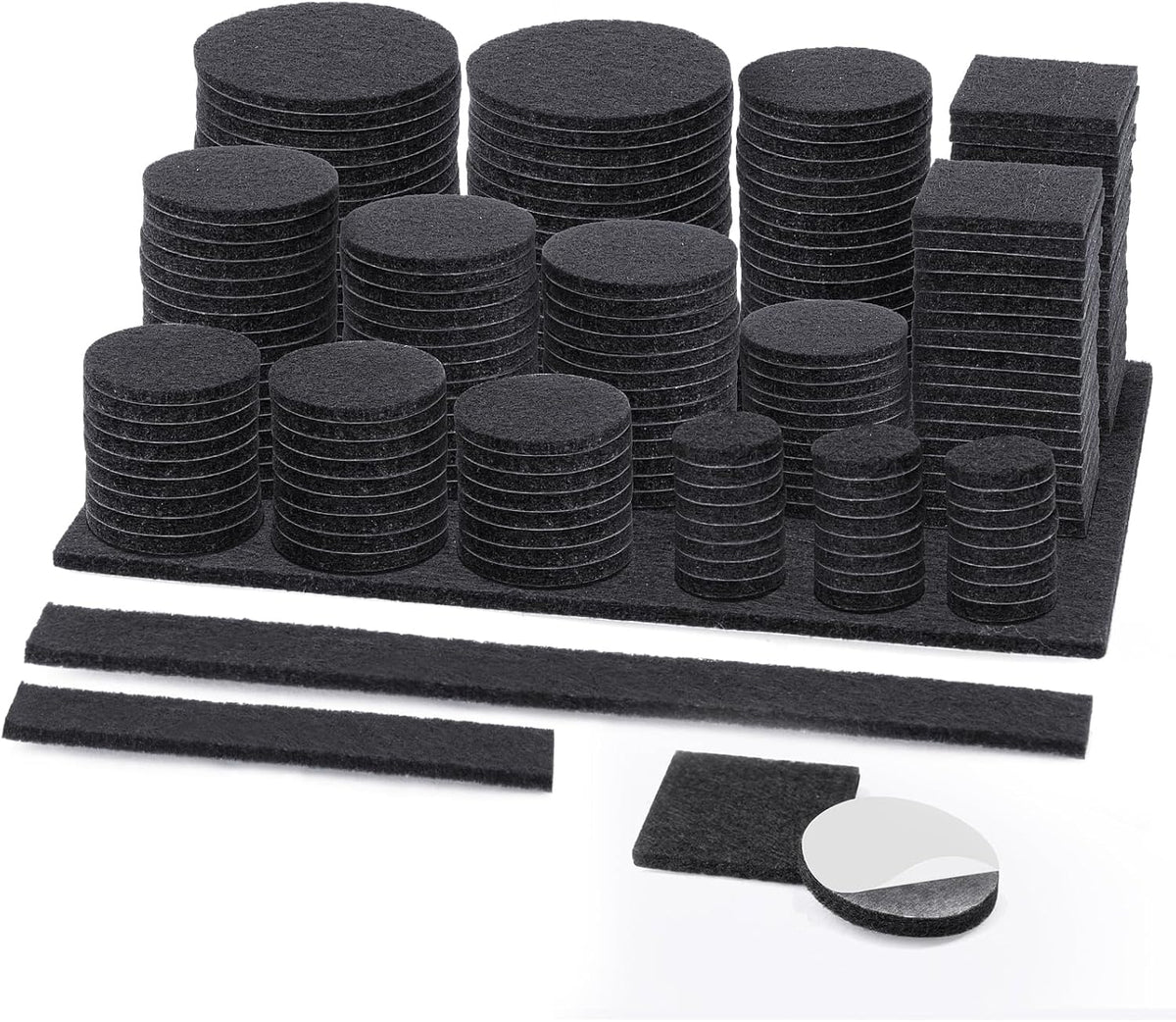 BALEINE 300PCS Felt Furniture Pads, Multi-Size Felt Pads for Chair Legs, Tables, Beds, Scratch-Reducing Floor Protectors for Hardwood Floors, Tile, Vinyl, and Laminate (300PCS, Black)