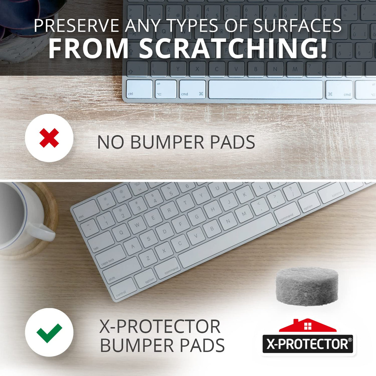 Cabinet Door Bumpers X-Protector 100 PCS – Small Felt Pads 3/8” – Ideal Grey Felt Bumpers – Self-Adhesive Thick Felt Dots – Bumper Pads to Protect Glass & Other Surfaces!