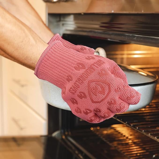 Oven Gloves 932°F Extreme Heat & Cut Resistant Oven Mitts with Fingers for BBQ, Cooking, Grilling, Baking – Accessory for Smoker, Cast Iron, Fire Pit, Camping, Fireplace and More