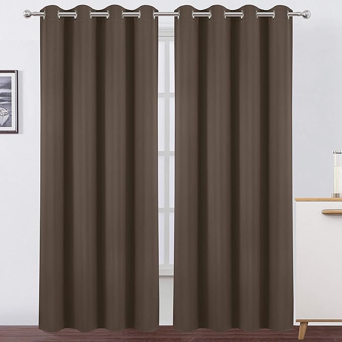 LEMOMO Chocolate Brown Thermal Blackout Curtains/52 x 108 Inch/Set of 2 Panels