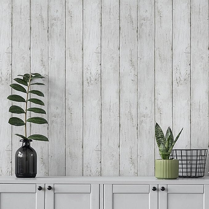 White Grey Wood Paper 17.71 in X 205 in Self-Adhesive Removable Peel and Stick