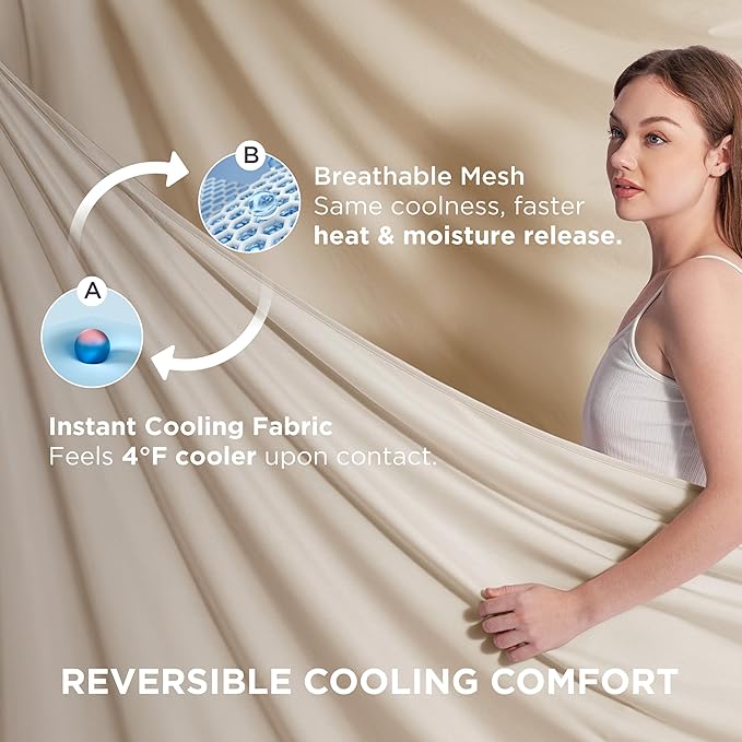 Bedsure Summer Cooling Beige Throw Blanket for Hot Sleepers with Sports Mesh Design, Arc-Chill Q-Max 0.4 Lightweight Breathable Ice Cold Blanket Throws for Night Sweats, 50 x 70 Inches