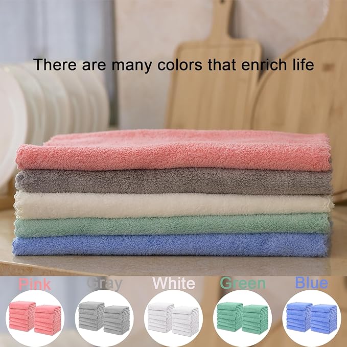 kimteny Kitchen Cloth Dish Towels, 13x28 Inches Premium Dishcloths, Super Absorbent Coral Velvet Microfiber Cleaning Cloths, Fast Drying Rags for Washing Dishes (13x28-12 Pack, White)