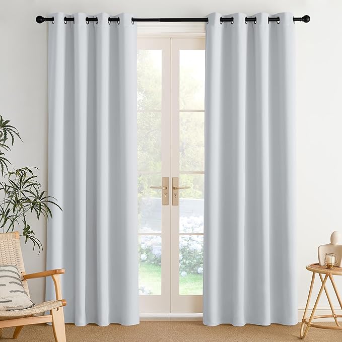 NICETOWN Room Darkening Draperies Curtains Panels, 2 Panels Greyish White W52 x