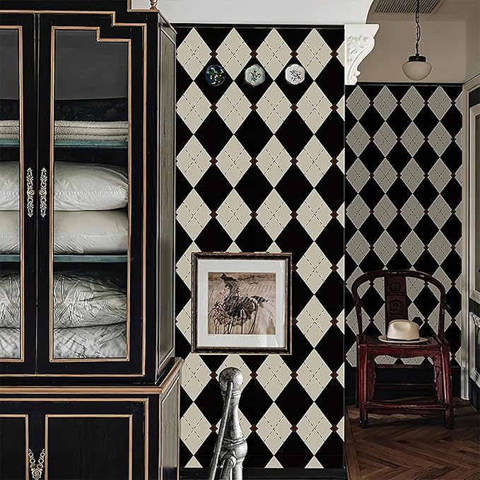 Simon&Siff Retro Peel and Stick Wallpaper Black and White Cream Wallpaper