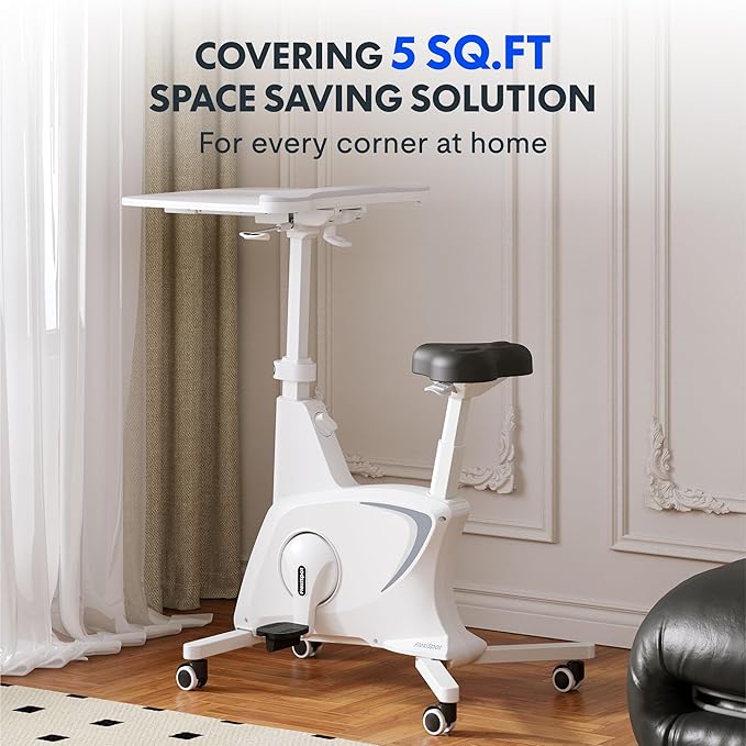 FLEXISPOT Exercise Bike with 2D Desktop, Space Saving Under Desk Bike with Removable Desk, Stationary Bikes Indoor Bikes with 300LBS Heavy Duty 8-Level Resistance Flywheel Optional LCD, V9PRO/V9MAX