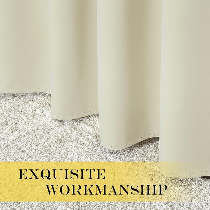 NICETOWN Room Darkening Beige Curtain 54 inches Long, Thermal Insulated Solid