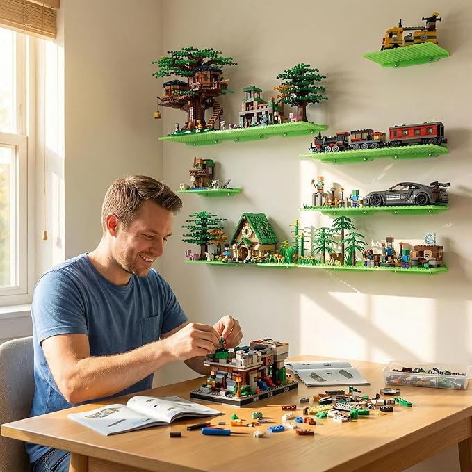 6 Wall Display Shelf for Lego Bricks, 4x5 inch Dual-Sided Floating Shelves