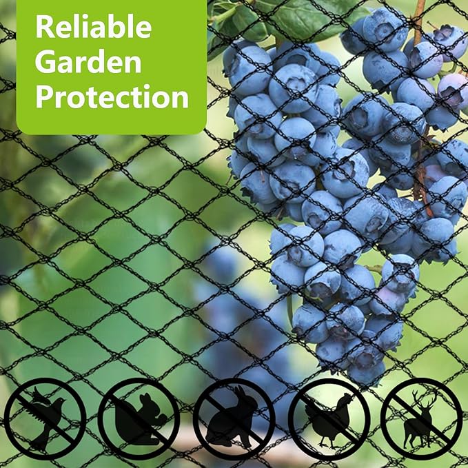 15x15ft Bird Netting, 1/2 inch Mesh, Heavy Duty Garden Netting for Fruit Trees, Blueberry Bushes, Vegetables, Extra Strong Woven Mesh Against Birds, Deer, Squirrels, Poultry and Other Animals