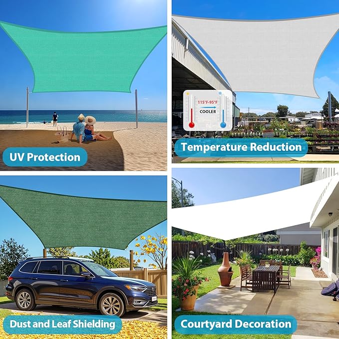 Amagenix Sun Shade Sail 15'X30' Curved Edge Outdoor Shade Canopy White Breathable 95% UV Block Shade Cloth for Patio Garden Backyard (We Make Custom Size)