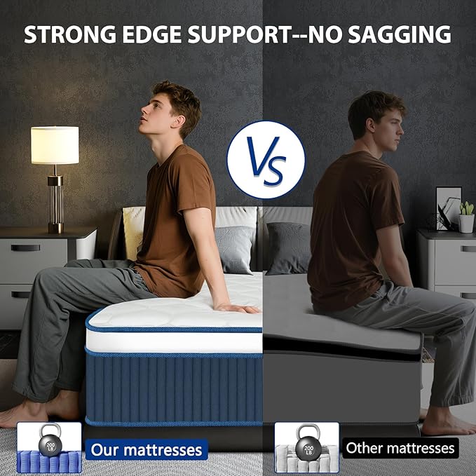 Twin Size Mattress 10 Inch, Twin Mattress in a Box, Hybrid Gel Memory Foam Medium Firm Feel Individual Pocket Springs Matress, Breathable Fabric, Strong Edge Support, Fiberglass Free