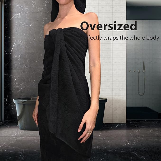 Ultra Soft Bath Towel Set of 4, Black Extra Large Textured Microfiber Luxury Towels 35x70 in, Quick Dry, Highly Absorbent, Fluffy, Oversized, for Bathroom Shower Pool Hotel Beach