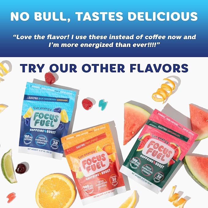 Energy Chews – Trial Size Variety Sample Pack (9 Servings) – 100mg Caffeine + Alpha GPC + L-Theanine + B12, Magnesium – Peach, Green Apple, Strawberry Lemonade Flavors – No Crash or Jitters